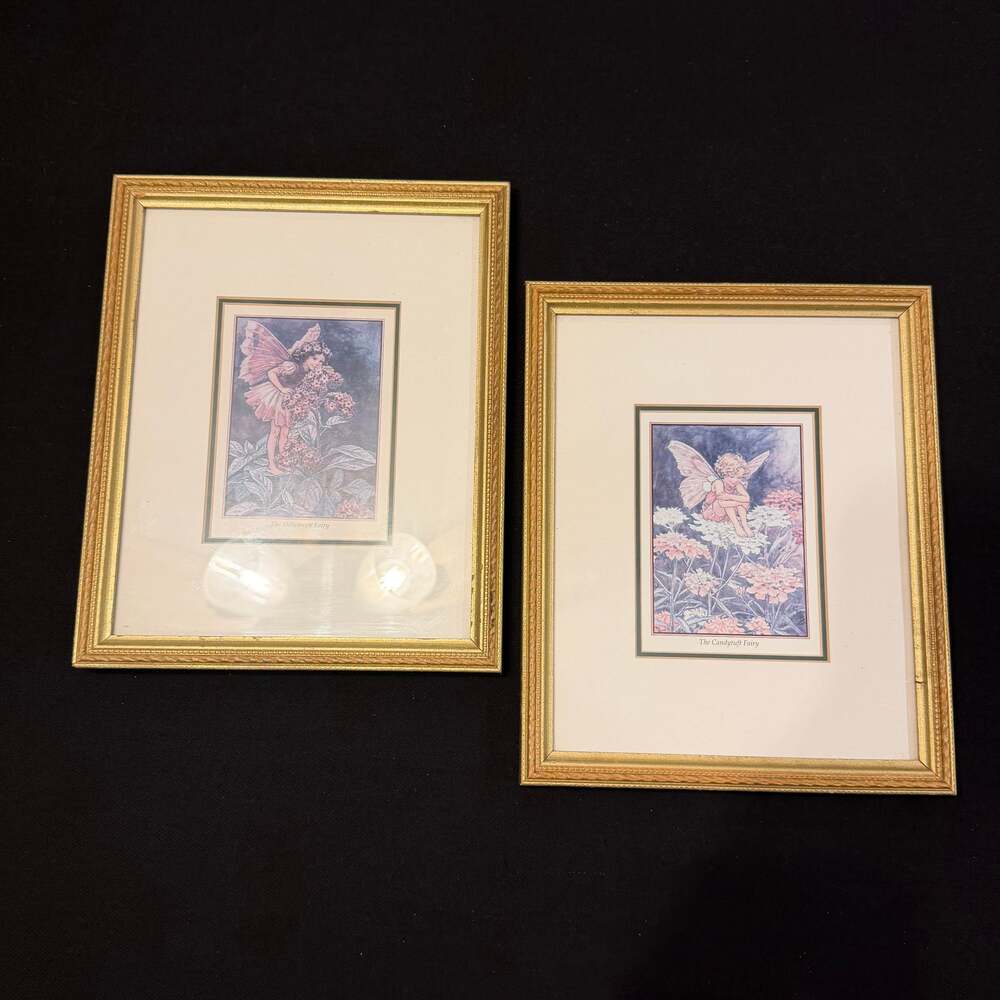 2 Vintage Cicely Mary Barker Flower Fairy Framed Prints: Heliotrope & Candytuft